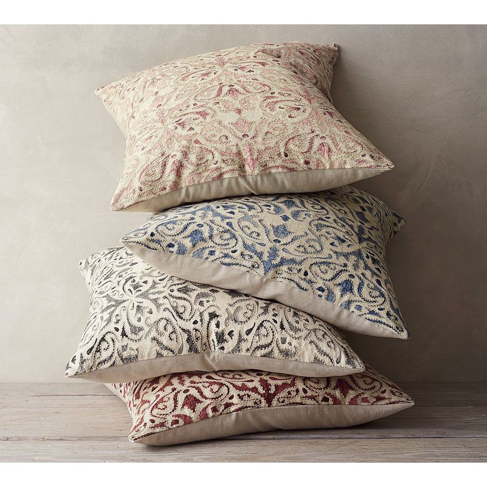 Pottery Barn Reilley Embroidered Pillow Blue